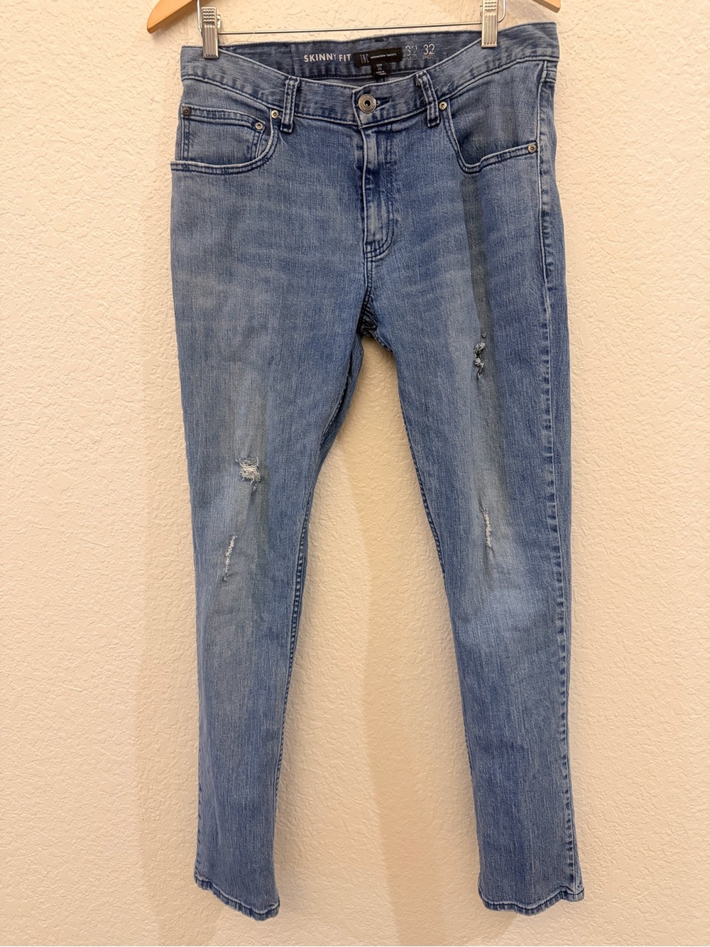 INC International Concepts Men's Skinny Jeans in Light Blue Distressed Denim